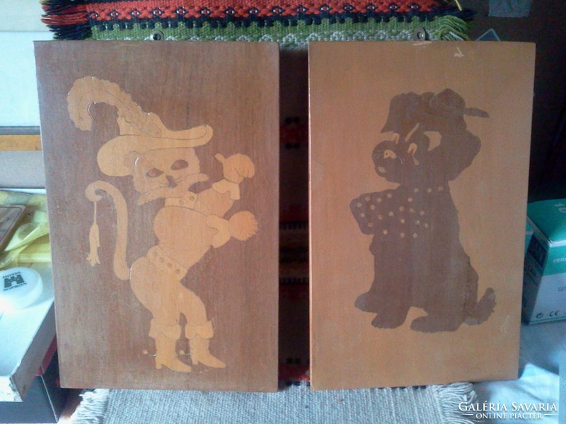 Wall picture marquetry - dog with boots, dog