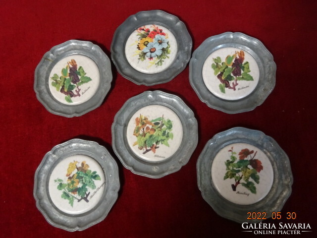 Tin small plate with porcelain insert, six pieces for sale. He has! Jókai.