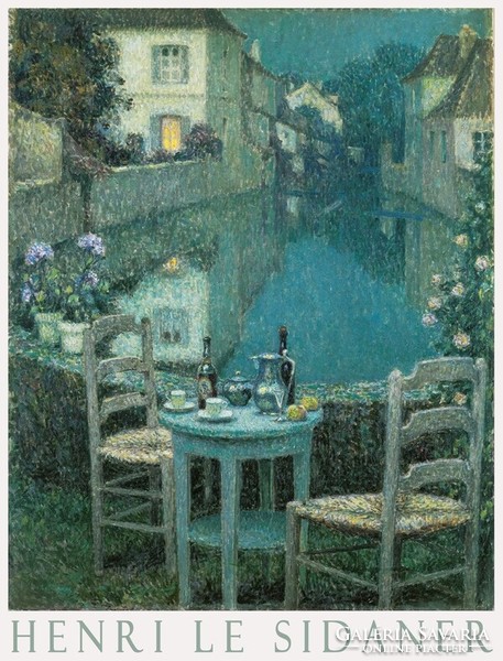Henri le sidaner small table at dusk 1921 impressionist painting art poster, harbor shore