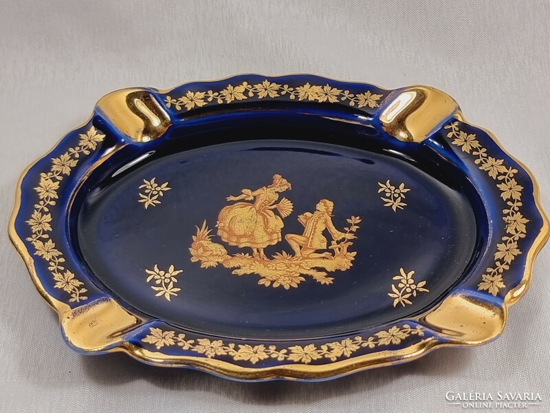 Cenicero en porcelana francesa marca limoges cobalt blue gold patterned ashtray