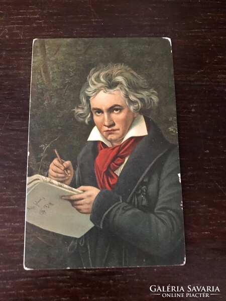 Color postcard of German composer Ludvig von Bethoven from 1770 to 1827. Painting by Joseph Karl Stieler.