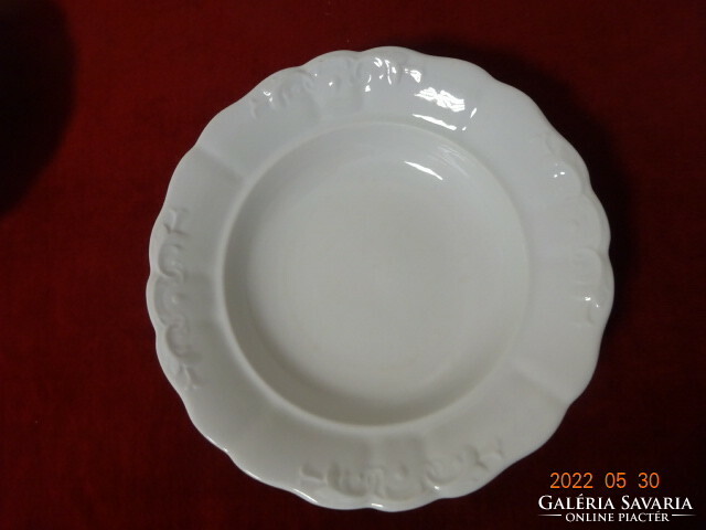 Zsolnay porcelain deep plate, antique, shield seal, white, printed pattern. Jokai.