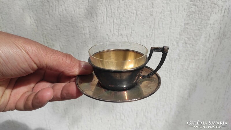 Beautiful antique Art Nouveau art deco serving coffee with tea tray cup in silver nature Argentina