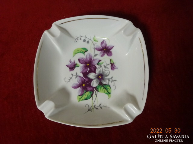 Hollóház porcelain ashtray with violet pattern, marking: 732 / a. He has! Jókai.