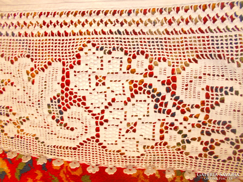 Antique handmade crochet-saved lace stripe 132 cmx 23 cm