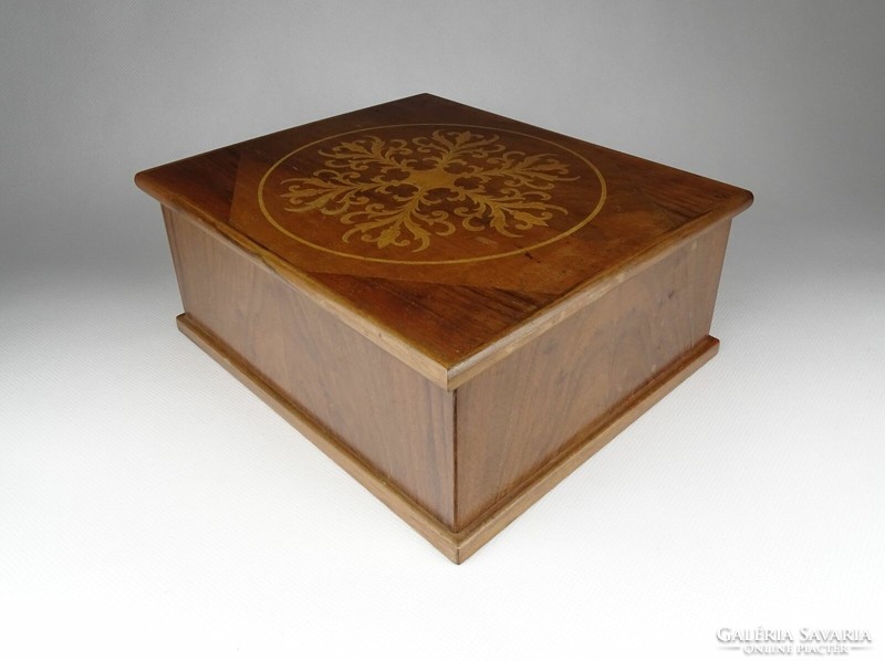 1J093 antique large inlaid wooden box jewelry box cigar box 19 x 22 x 9 cm