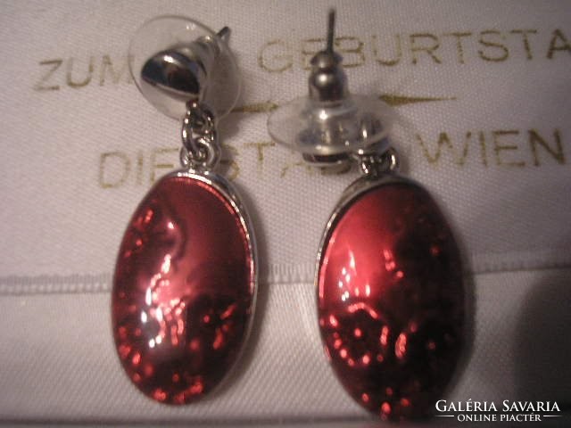 A pair of burgundy fire enamel high-gloss earrings for sale in good condition