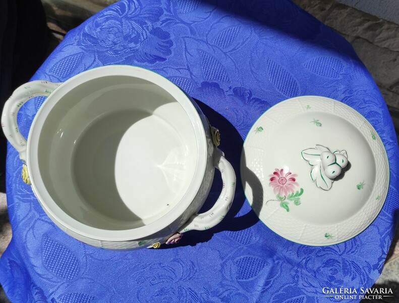 Herend porcelain soup bowl with ears and flower pattern