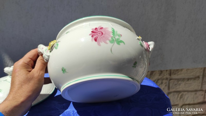 Herend porcelain soup bowl with ears and flower pattern