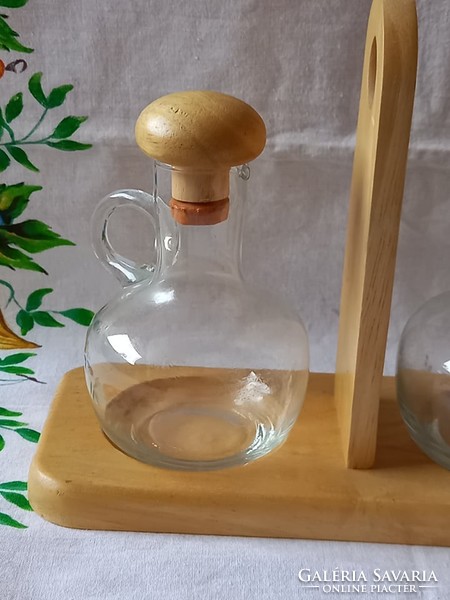 Oil and vinegar holder - storage (wooden holder and glass container)