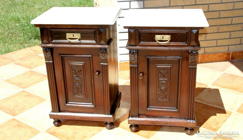 Old German marble carved bedside table pair 2 pcs.