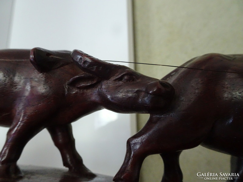 Water buffaloes at work, very nice flawless wood carving