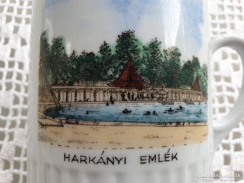 Régi Zsolnay porcelán Harkányi emlék feliratos bögre teás csésze