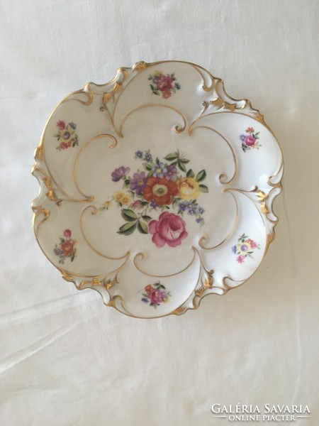 Ilmenau német porcelán kínáló tál/ tányér, virágmintás dekorral.