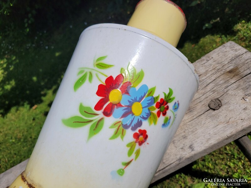 Old enamel enameled flower patterned jug with vintage decoration bonyhád water jug watering can