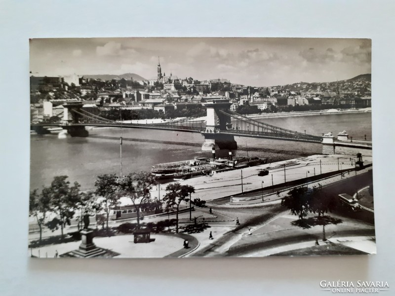 Régi képeslap Budapest Lánchíd fotó levelezőlap