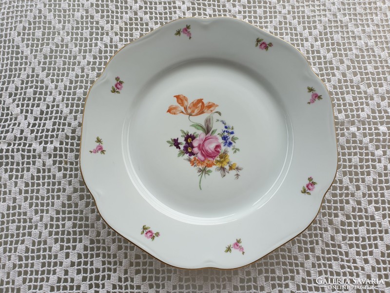 Régi vintage 30 cm es Bohemia porcelán virágos kínáló tányér