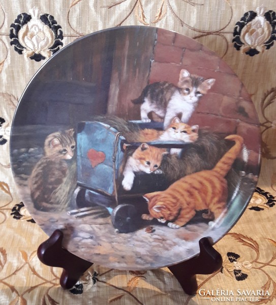 Macskás porcelán dísztányér, cicás falitányér 9 (L2292)