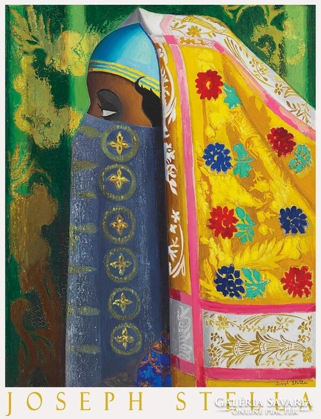 Joseph Stella Algériai nő portréja 1930 festmény művészeti plakátja, arab lány színes kendő fátyol