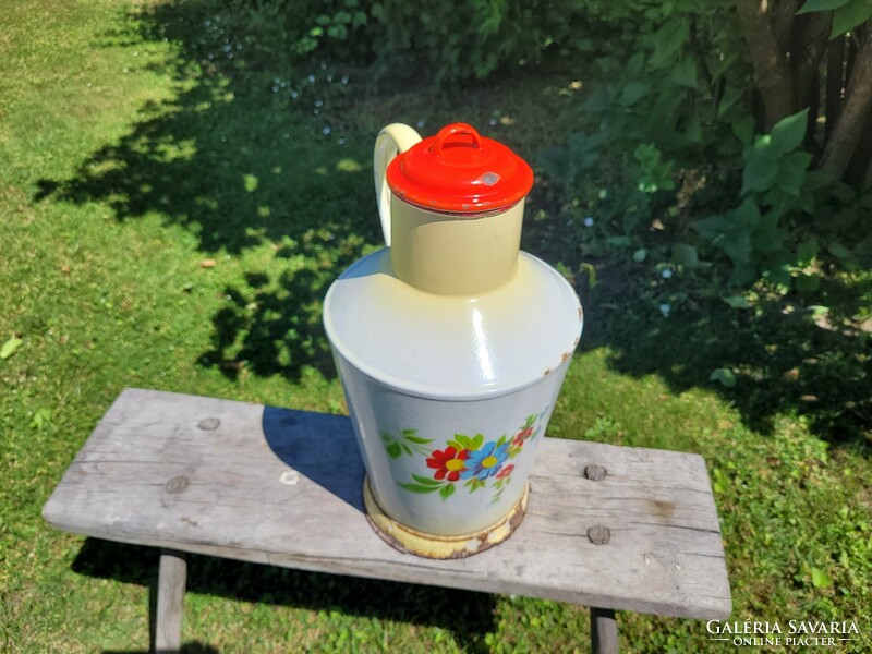 Old enamel enameled flower patterned jug with vintage decoration bonyhád water jug watering can