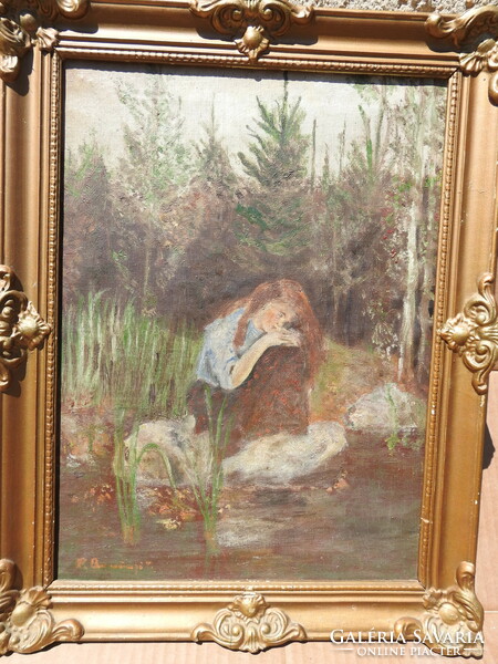 Ismeretlen festő -  Bánat - olaj vászon festmény blondel keretben