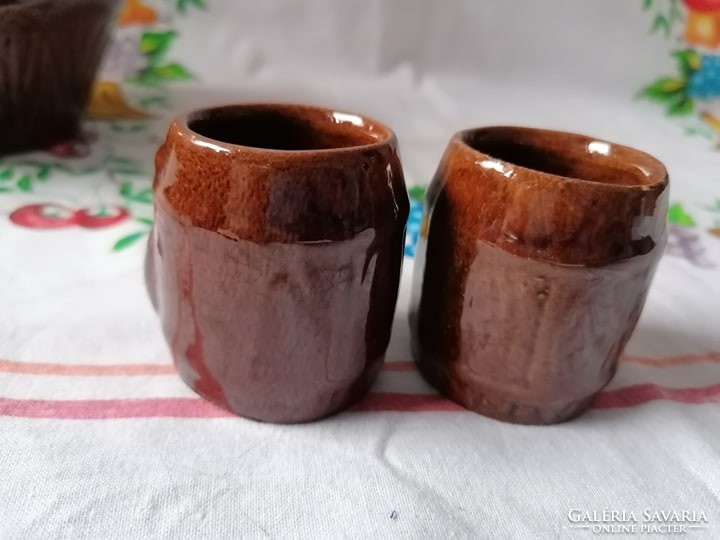 Ceramic brandy set with 2 glasses (brown plum pattern)