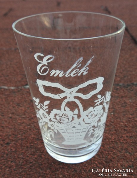 Old polished souvenir glass with bouquet pattern