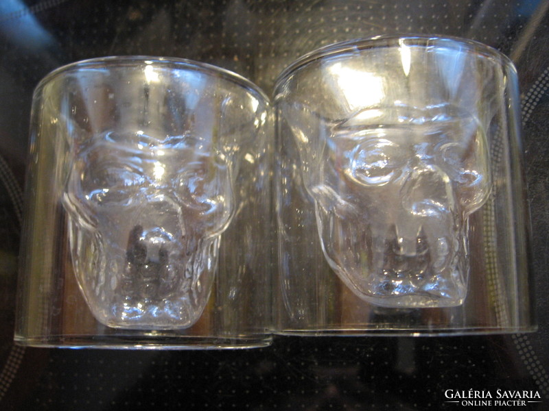 Pair of skull glasses, coffee and whiskey warmers, double-walled