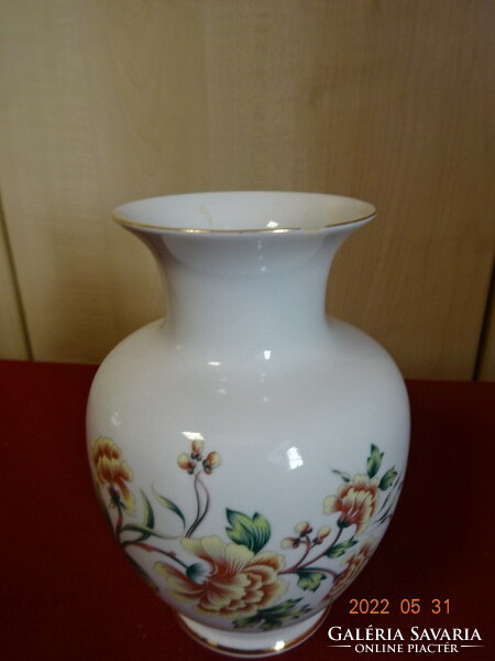 Hollóházi porcelán váza, sárga virágos, magassága 18 cm. Vanneki! Jókai.