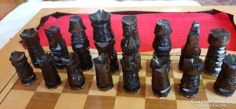 Set of large hand-carved inlaid chess