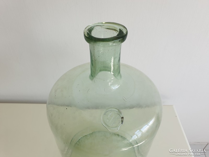 Old vintage large size 16 l sealed green bottle huta glass balloon bottle