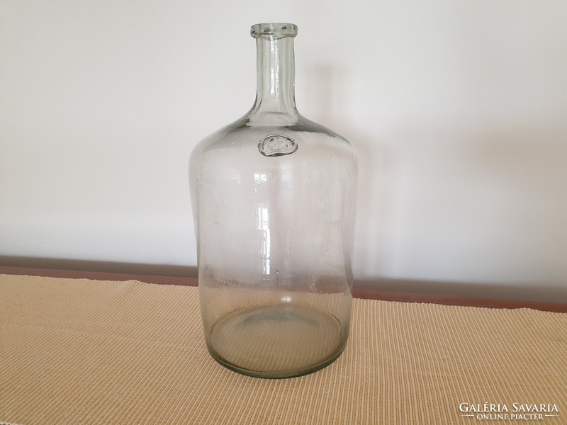 Régi antik nagy méretű 6 literes pecsétes huta üveg 37cm palack