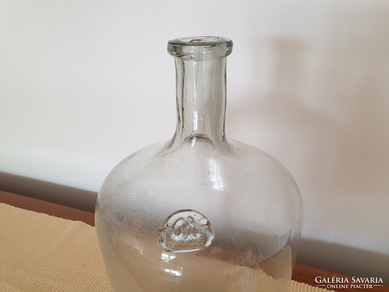 Old antique large size 6 liter sealed huta glass 37cm bottle