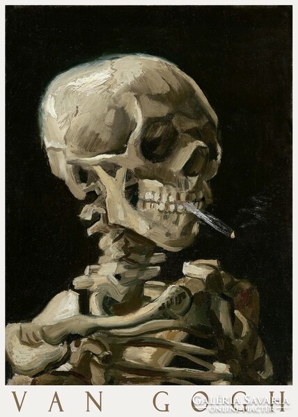 Van Gogh Koponya cigarettával 1886 festmény művészeti plakátja, vanitas, emberi csontváz halál cigi