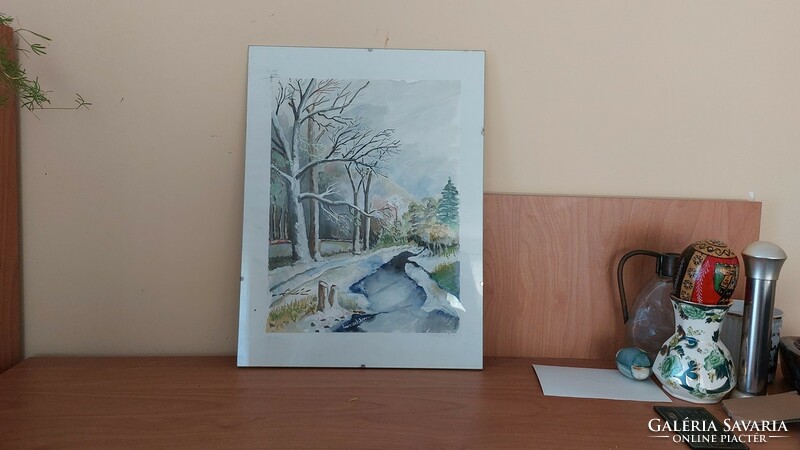 (K) beautiful watercolor landscape painting with 30x40 cm frame