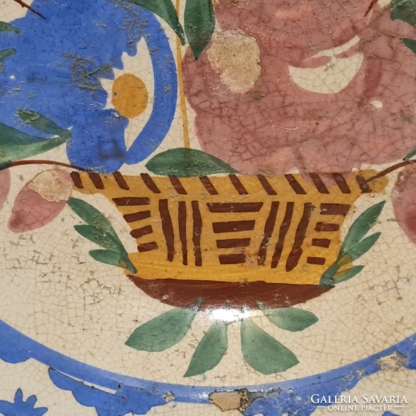 Marked, colorful flower basket pattern hard ceramic wall plate 2 pcs (2234)