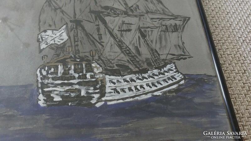 (K) Szignózott hajós festmény 30x40 cm kerettel
