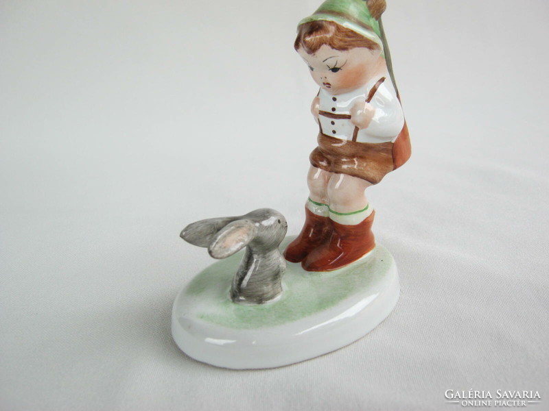 Retro ... Bodrogkeresztúr ceramic figure nipple hunter with little boy bunny