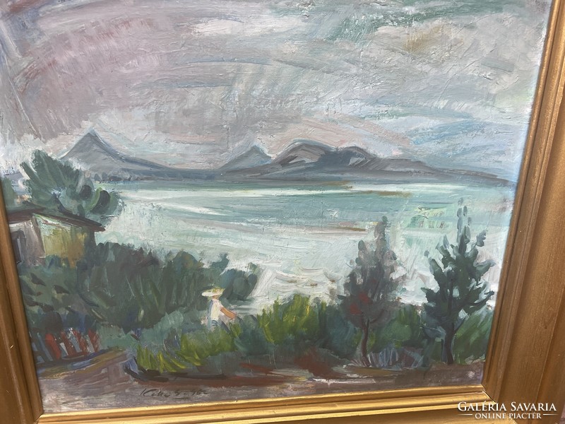 Kelle Sándor Balaton tájkép látkép olaj festmény