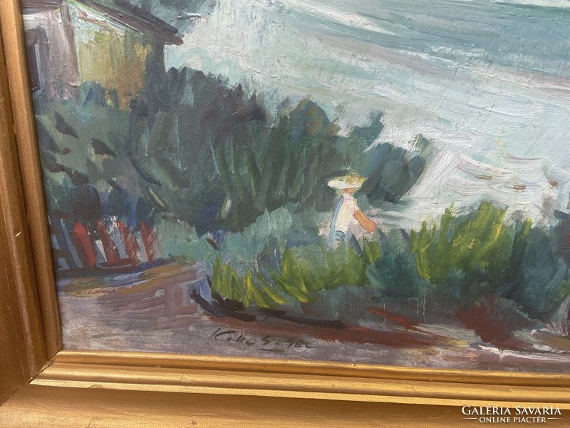Kelle Sándor Balaton tájkép látkép olaj festmény