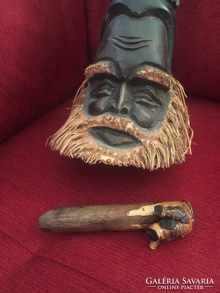 Afrikai pipa, fa dísztárgy, a szakálla a fa gyökere - 47 cm