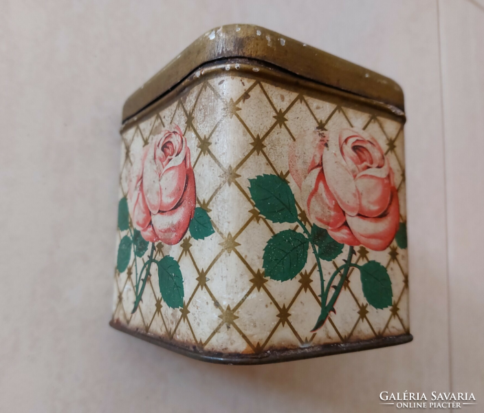 Old Frankish coffee metal box, vintage box with a rose pattern