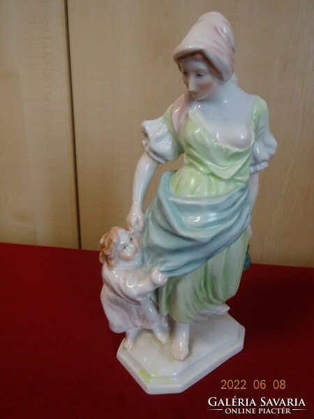 Herendi porcelán figura, Anyaság. Anya gyermekével és korsóval. Vanneki! Jókai.