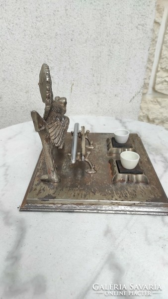 Antique special inkwell, kalamaris, pen holder part, sculpture decoration art deco secession, hunter