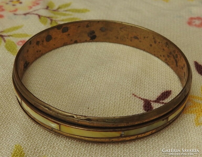 Antique mother of pearl inlaid copper bracelet