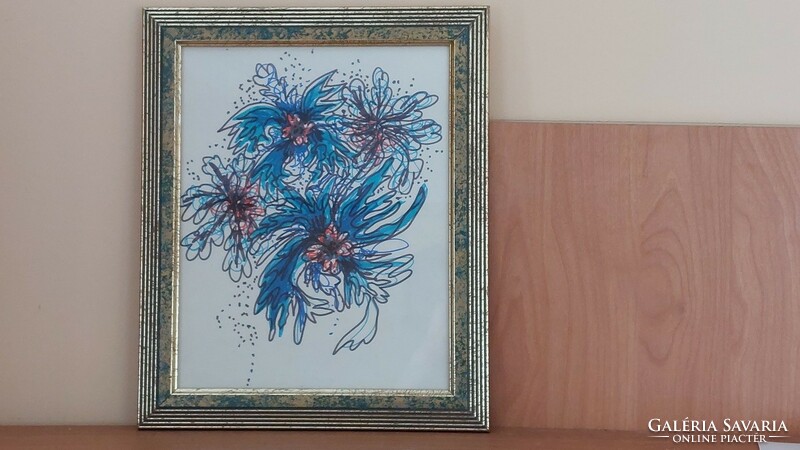 (K) Virágmotívumos kép 24x29 cm kerettel