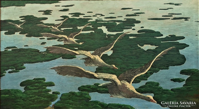 Hatalmas 209x128cm !!! Rónay Kázmér (1883-1971) Velencei tó c. festménye Eredeti Garanciával !