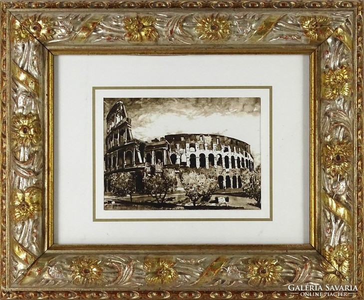 1J275 framed Roman colosseum in beautiful gilded frame 28 x 33.5 Cm