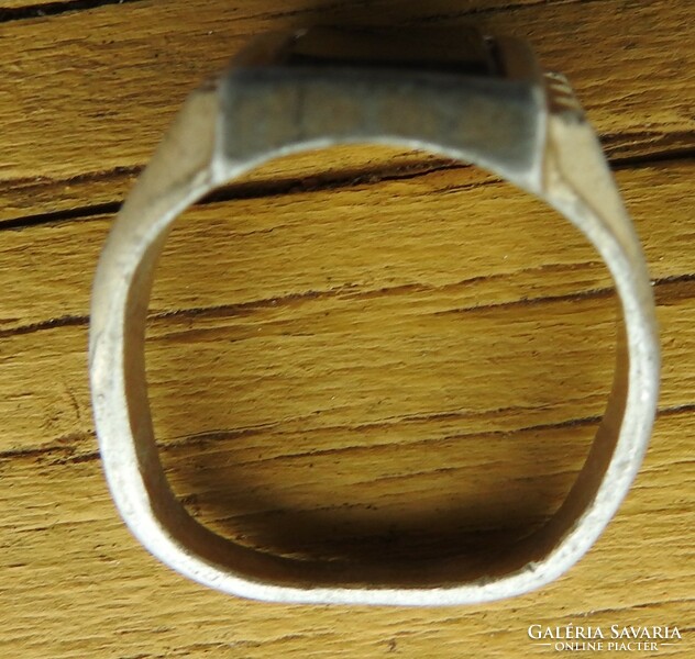 Old silver colored large black stone sealing ring