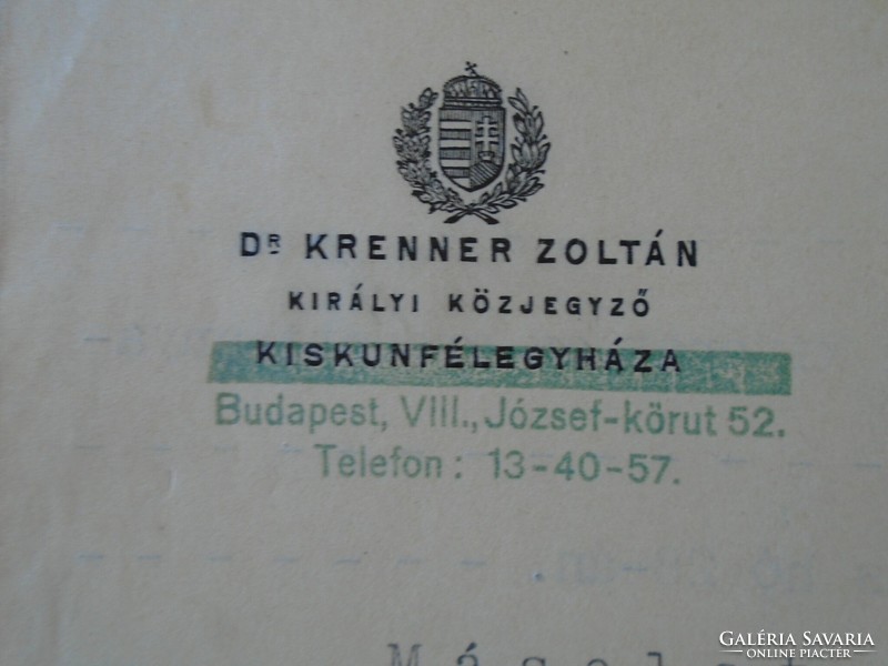D190622 Kiskunfélegyháza Dr. Krenner Zoltán k. közjegyző keresztlevél 1942 Vágujhely Czollner Schell